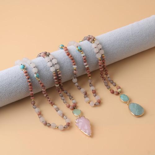 Divat nyaklánc ékszer, Drágakő, -val Amazonite & Rose Quartz & Sárgaréz, arany színű aranyozott, divat ékszerek & egynemű & különböző stílusokat a választás, több színt a választás, 108PC-k/Strand, Által értékesített Strand