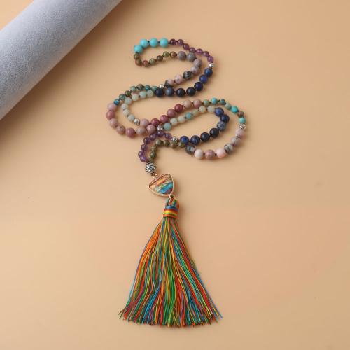 Faisean muince Fringe, Gemstone, le Corda Snaidhmthe & Prás & Sinc Alloy, tassel, plátáilte, jewelry faisin & unisex, dathanna measctha, 108ríomhairí pearsanta/Snáithe, Díolta De réir Snáithe