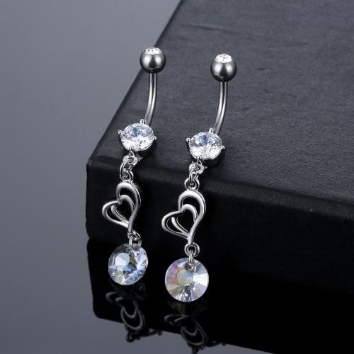 Roestvrij staal navelringen, 316 Roestvrij staal, met Cubic Zirconia & Messing, Hart, platinum plated, mode sieraden & uniseks, duidelijk, 1.60x10mm, Verkocht door PC