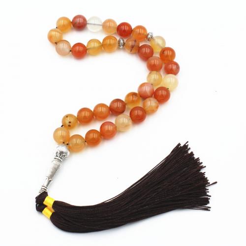 Jewelry Bracelet Faisean, Agate, le Corda Snaidhmthe & Sinc Alloy, tassel, dath airgid plated, jewelry faisin & unisex, dathanna measctha, 10mm, 33ríomhairí pearsanta/Snáithe, Díolta De réir Snáithe