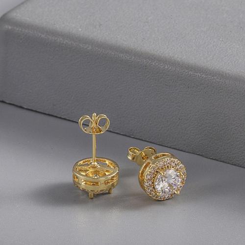 Cubic Zirconia Micro Pave Latão Brinco, cobre, banhado, joias de moda & micro pavimento em zircônia cúbica & para mulher, Mais cores pare escolha, níquel, chumbo e cádmio livre, 10mm, vendido por par