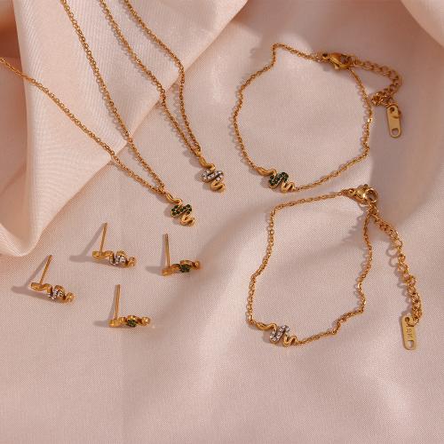 Roestvrij staal sieraden sets, 304 roestvrij staal, Slang, gold plated, verschillende stijlen voor de keuze & voor vrouw & met strass, gouden, Verkocht door PC