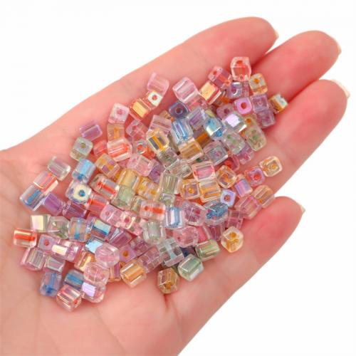 Micangas de vidro transparente, Cubo, DIY, Mais cores pare escolha, 5x5mm, Buraco:Aprox 1mm, Aprox 50PCs/Bag, vendido por Bag