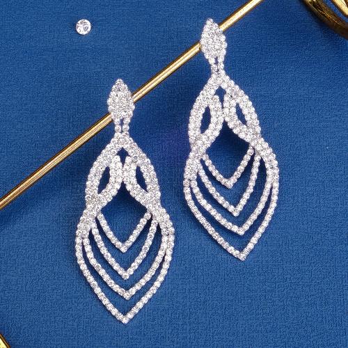 Zinc Alloy Drop Earrings silver color plated for bridal & for woman & with rhinestone nickel lead & cadmium free Sold By Pair