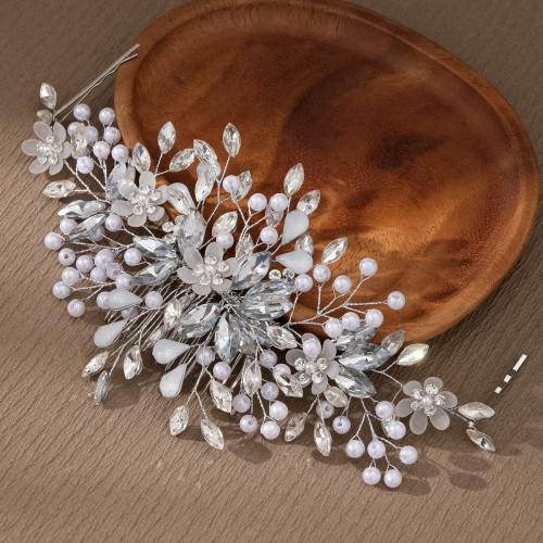 Maisiúil Gruaige Combs, Sinc Alloy, le Pearl Plaisteacha, dath airgid plated, do bridal & do bhean & le rhinestone, bán, nicil, luaidhe & caidmiam saor in aisce, Díolta De réir PC