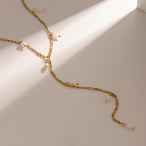 Stainless Steel Jewelry Necklace 304 Stainless Steel with ABS Plastic Pearl with 5.5cm extender chain Snake plated fashion jewelry golden Length 39.5 cm Sold By PC