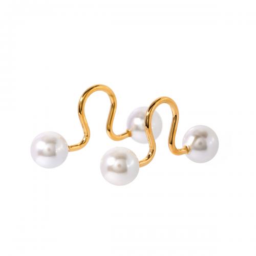 acero inoxidable 304 Pendiente Clip, con Shell Pearl, 18K chapado en oro, Joyería & para mujer, libre de níquel, plomo & cadmio, 16x33mm, Vendido por UD