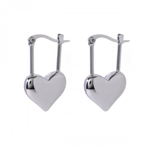 Acier inoxydable Levier Retour Earring, Acier inoxydable 304, coeur, bijoux de mode & pour femme, couleur originale, protéger l'environnement, sans nickel, plomb et cadmium, 27.80x16.90mm, Vendu par paire