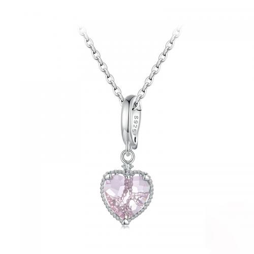 Collares de Plata Esterlina, plata de ley 925, con Vidrio, Corazón, chapado, para mujer, plateado, longitud aproximado 41-50 cm, Vendido por UD