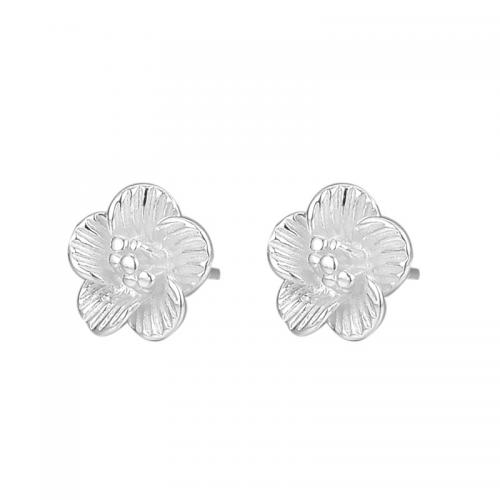 925 Sterling Silver Stud Earrings petals plated & for woman silver color Sold By Pair