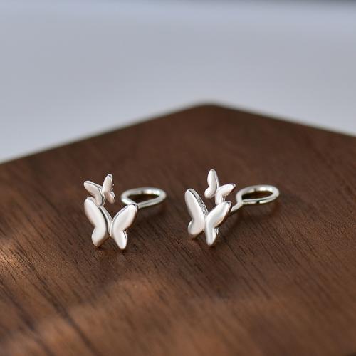 925 Sterling Silver Stud Earrings Butterfly plated & for woman silver color Sold By Pair