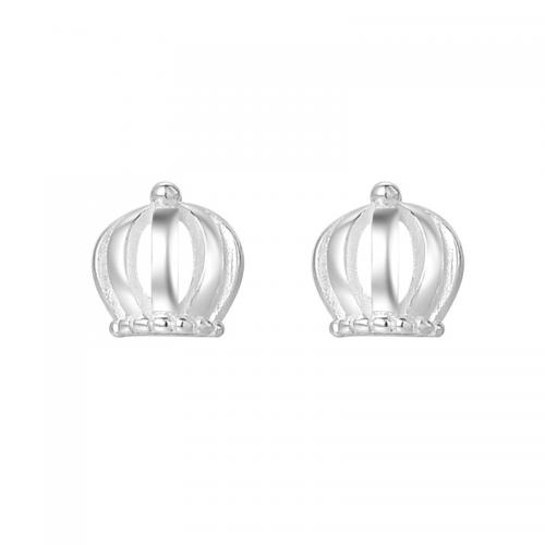 925 Sterling Silver Stud Earrings Crown plated for woman silver color Sold By Pair