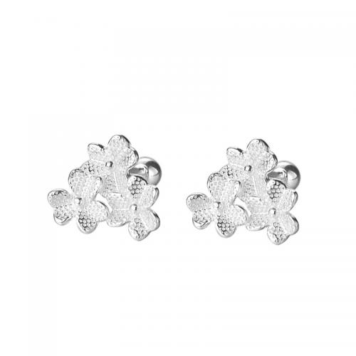 925 Sterling Silver Stud Earrings petals plated for woman silver color Sold By Pair