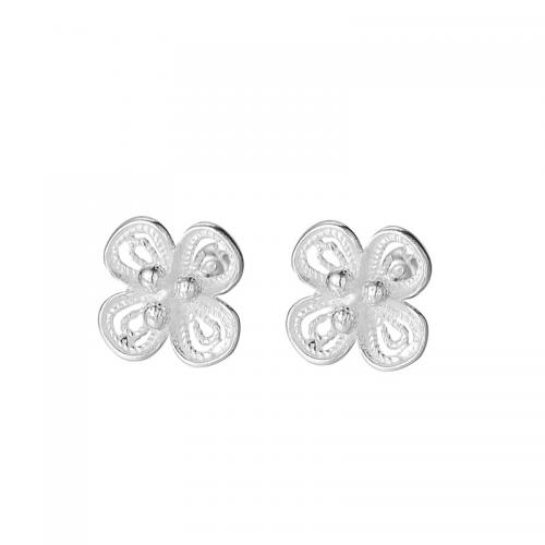 925 Sterling Silver Stud Earrings petals plated for woman silver color Sold By Pair