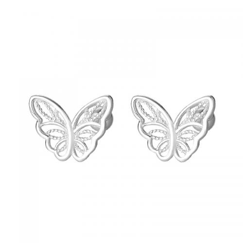 925 Sterling Silver Stud Earrings Butterfly plated for woman silver color Sold By Pair