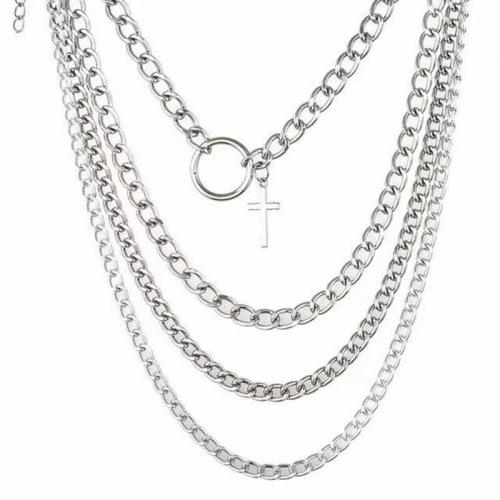 Zink Alloy Halsband, med 2.76inch extender kedja, Cross, silver pläterad, flerskikts & Unisex, Längd Ca 13.8 inch, Ca 15.7 inch, Ca 17.7 inch, Ca 19.7 inch, Säljs av Ställ