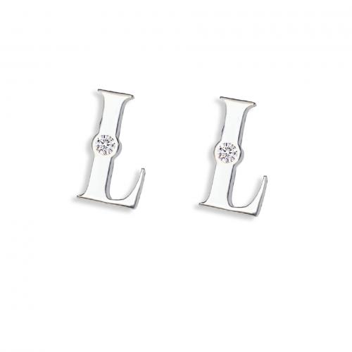 Titanium Staal Earring, met Cubic Zirconia, Letter L, mode sieraden & voor vrouw, oorspronkelijke kleur, nikkel, lood en cadmium vrij, 10mm, Verkocht door pair