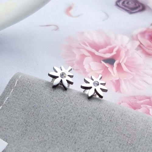 Titanium Staal Earring, met Cubic Zirconia, Maple Leaf, mode sieraden & voor vrouw, oorspronkelijke kleur, nikkel, lood en cadmium vrij, 10mm, Verkocht door pair