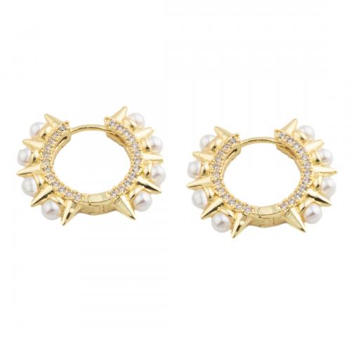 Cúbicos Circonia Pendiente Latón Micro pavimenta, metal, con Perlas plásticas, chapado en oro de 14 K, Joyería & micro arcilla de zirconia cúbica & para mujer, libre de níquel, plomo & cadmio, 21.50x3.50x24.50mm, Vendido por Par