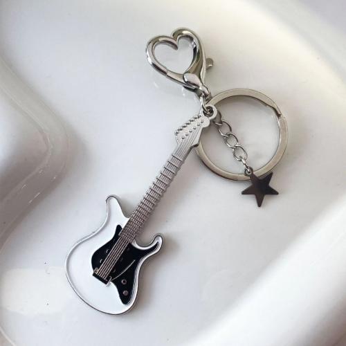 Key Chain, Zinc Alloy, Guitar, sølvfarvet forgyldt, Unisex & emalje, flere farver til valg, nikkel, bly & cadmium fri, Solgt af PC