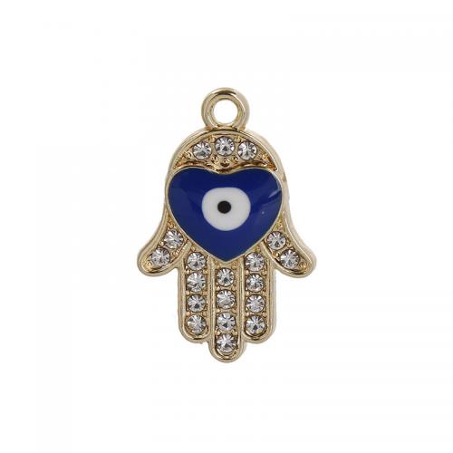 Evil Eye Pendler, Zinc Alloy, Hand, guldfarve belagt, du kan DIY & emalje & med rhinestone, flere farver til valg, nikkel, bly & cadmium fri, 14x23mm, 10pc'er/Bag, Solgt af Bag