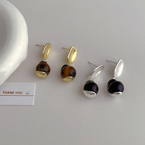 Brass Drop Earring with Tiger Eye plated fashion jewelry nickel lead & cadmium free Sold By Pair