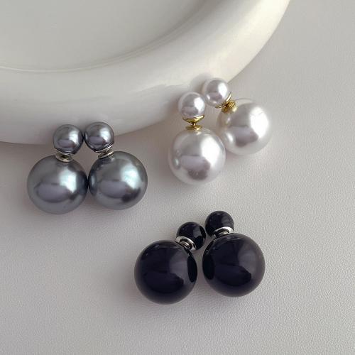 Brass Stud Earring with ABS Plastic Pearl plated fashion jewelry nickel lead & cadmium free Sold By Pair