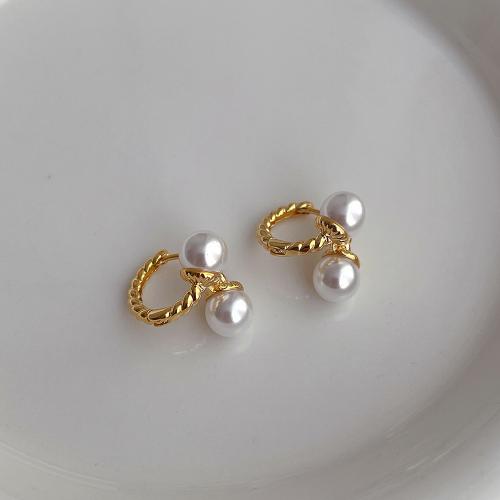 Prás Leverback Earring, le ABS Pearl plaisteach, plátáilte, jewelry faisin, órga, nicil, luaidhe & caidmiam saor in aisce, 20x15mm, Díolta De réir Péire