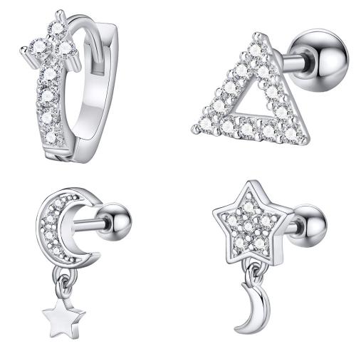 Stainless Steel Stud Øreringe, 304 rustfrit stål, mode smykker & forskellige stilarter for valg & Micro Pave cubic zirconia & for kvinde, oprindelige farve, nikkel, bly & cadmium fri, Solgt af PC