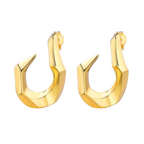 Goujon Laiton, Placage de couleur d'or, bijoux de mode & pour femme, protéger l'environnement, sans nickel, plomb et cadmium, 23x15.60mm, Vendu par paire