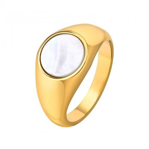 Bague en acier inoxydable, Acier inoxydable 304, avec coquille, Rond, Placage de couleur d'or, bijoux de mode & normes différentes pour le choix & pour femme, protéger l'environnement, sans nickel, plomb et cadmium, wide:11.2, Vendu par PC