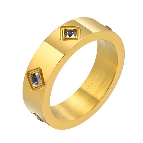 Bague en acier inoxydable zircons cubiques, Acier inoxydable 304, Placage de couleur d'or, normes différentes pour le choix & pavé de micro zircon & pour femme, protéger l'environnement, sans nickel, plomb et cadmium, wide:5.5mm, Vendu par PC