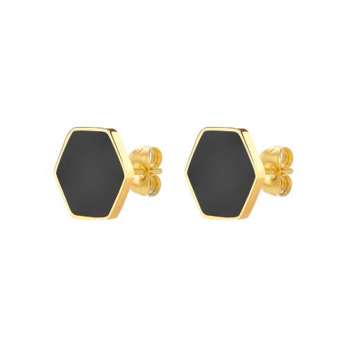 Roestvrij staal Stud Earrings, 304 roestvrij staal, Zeshoek, gold plated, mode sieraden & voor vrouw & glazuur, nikkel, lood en cadmium vrij, 12.40x13.50mm, Verkocht door PC