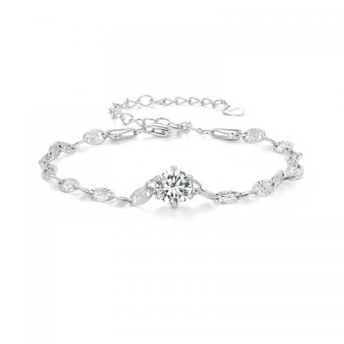 Sterling Sølv Armbånd, 925 Sterling Sølv, med 6CM extender kæde, forgyldt, Micro Pave cubic zirconia & for kvinde, sølv, Længde Ca. 16 cm, Solgt af PC