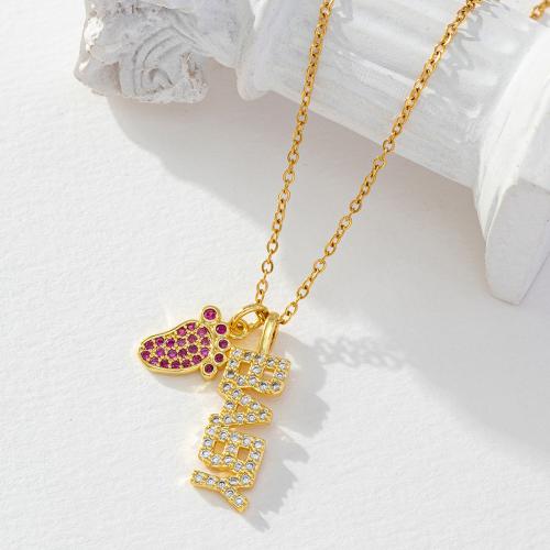 Kubieke Zirkoon Micro Pave Brass Ketting, Messing, echt goud verguld, micro pave zirconia & voor vrouw, gouden, Verkocht door PC