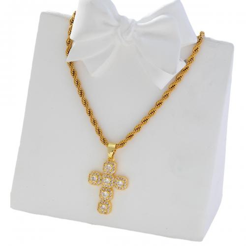 Cubic Zircon Micro Pave Brass Necklace Cross real gold plated micro pave cubic zirconia & for woman golden Sold By PC