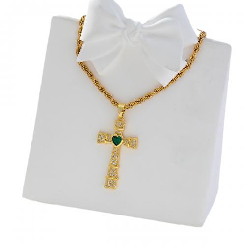 Cubic Zircon Micro Pave Brass Necklace Cross real gold plated micro pave cubic zirconia & for woman golden Sold By PC