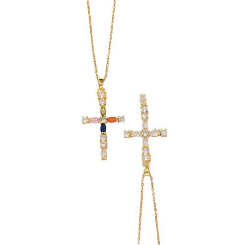 Cubic Zircon Micro Pave Brass Necklace Cross real gold plated micro pave cubic zirconia & for woman Sold By PC