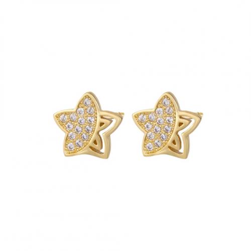 Mässing Stud Earring, Star, guldfärg pläterade, micro bana cubic zirconia & för kvinna, fler färger för val, 10mm, Säljs av Par