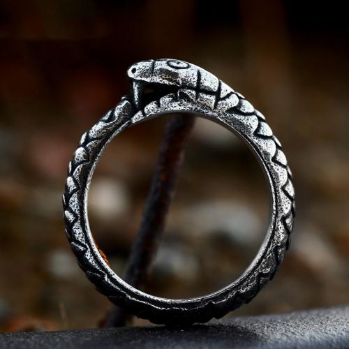 Titanium Stål Fingerring, Snake, poleret, forskellig størrelse for valg & for mennesket & sværte, oprindelige farve, Størrelse:7-13, Solgt af PC