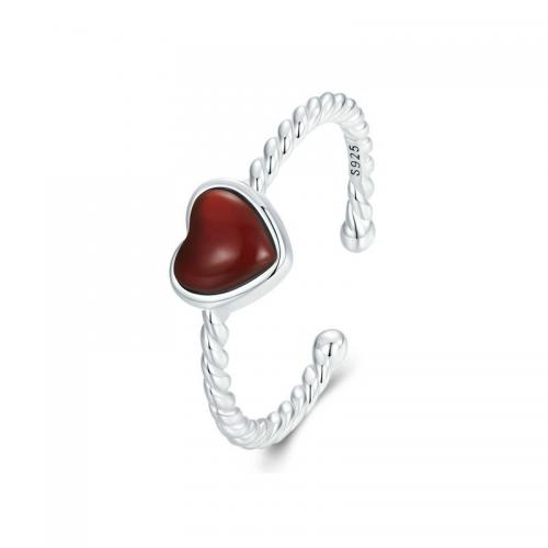 Sterling Silver Jewelry Finger Ring, 925 Sterling Silver, le Dearg agate, Croí, platanam plátáilte, jewelry faisin & do bhean, nicil, luaidhe & caidmiam saor in aisce, 1.70mm, Díolta De réir PC