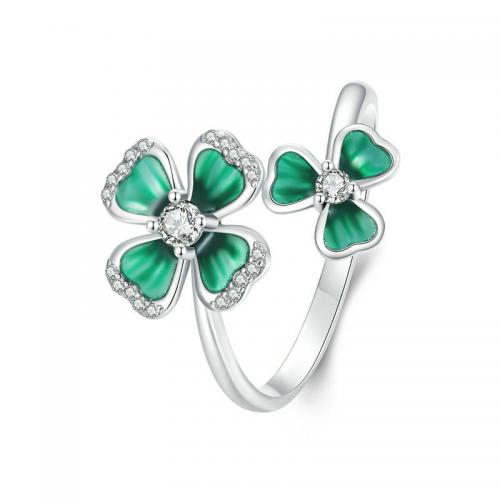 Cubic Zirconia Micro bana Sterling Silver ringar, 925 sterling silver, Four Leaf Clover, platinerade, mode smycken & micro bana cubic zirconia & för kvinna & emalj, nickel, bly och kadmium gratis, 1.70mm, Säljs av PC