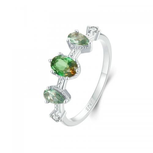 Zircon cubique Micro Pave Sterling Silver Rings, Argent sterling 925, avec tourmaline, Plaqué de platine, bijoux de mode & normes différentes pour le choix & pavé de micro zircon & pour femme, protéger l'environnement, sans nickel, plomb et cadmium, Vendu par PC