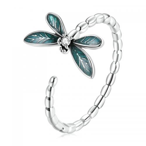 Cubic Zirconia Micro effenen Sterling Zilver Ringen, 925 sterling zilver, Dragonfly, mode sieraden & micro pave zirconia & voor vrouw & glazuur, nikkel, lood en cadmium vrij, 2mm, Verkocht door PC