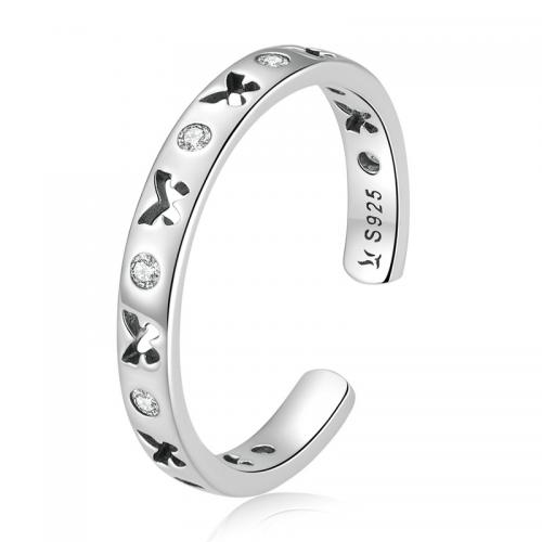 Zircon cubique Micro Pave Sterling Silver Rings, Argent sterling 925, bijoux de mode & pavé de micro zircon & pour femme, protéger l'environnement, sans nickel, plomb et cadmium, 3mm, Vendu par PC