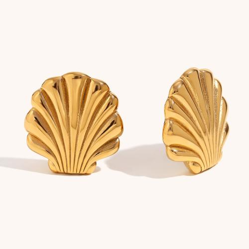 Roestvrij staal Stud Earrings, 316L roestvrij staal, Schelp, 18K verguld, mode sieraden & voor vrouw, gouden, 32.40x30.40mm, Verkocht door pair