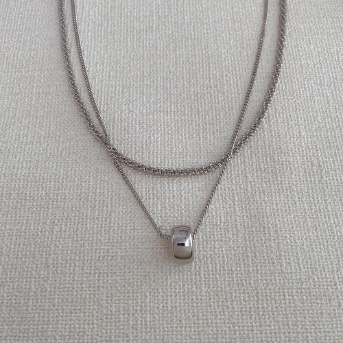 Collier en laiton, avec Acier inoxydable 304, avec 5cm chaînes de rallonge, Placage, Double couche & bijoux de mode, argent, protéger l'environnement, sans nickel, plomb et cadmium, Vendu par PC