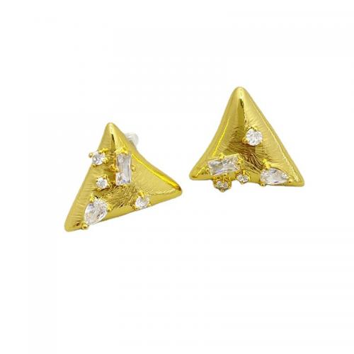 Boucles d'oreilles en laiton zircon cubique pavent, triangle, Plaqué or 18K, bijoux de mode & pavé de micro zircon & pour femme, protéger l'environnement, sans nickel, plomb et cadmium, 20x19mm, Vendu par paire