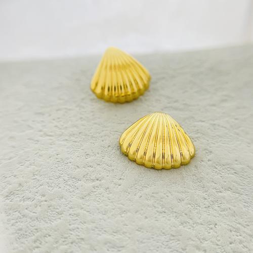 Goujon Laiton, coquille, Plaqué or 18K, bijoux de mode & pour femme, protéger l'environnement, sans nickel, plomb et cadmium, 13x13mm, Vendu par paire