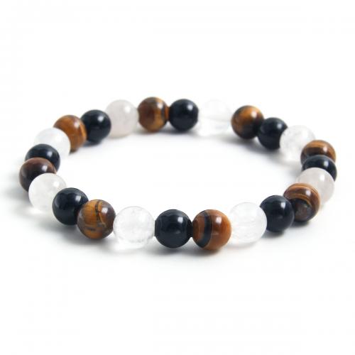 Edelsteen armbanden, Obsidian, met Maansteen & witte Chalcedoon, uniseks, gemengde kleuren, Lengte Ca 18 cm, Verkocht door PC